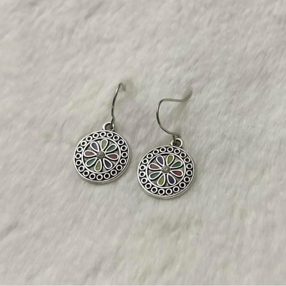 5/$15 🩷 MUST BUNDLE Silver-Tone Multicolor Floral Drop Earrings